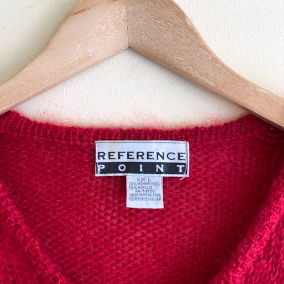 VINTAGE Reference Point V-Neck Crop Cardigan Sweater RED Mohair Blend Size Large - Picture 4 of 9